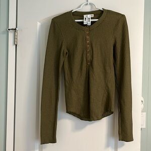 Olive green waffle knit Henley